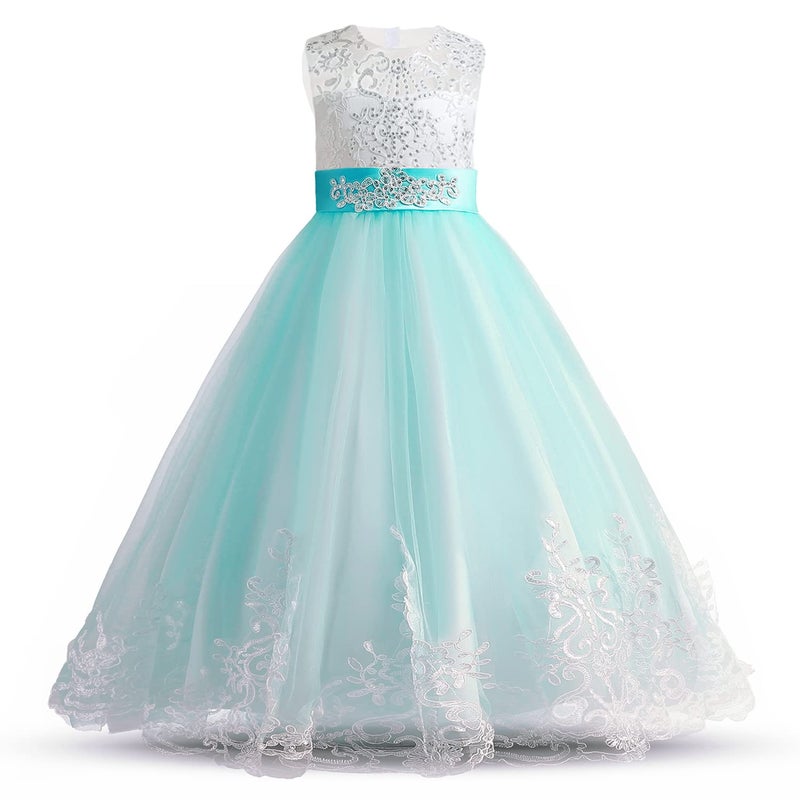 NNJXD Girls Princess Pageant Dress Kids Prom Ball Gowns Wedding Party Flower Dresses (12-13 Years, Blue 4) - Image 3